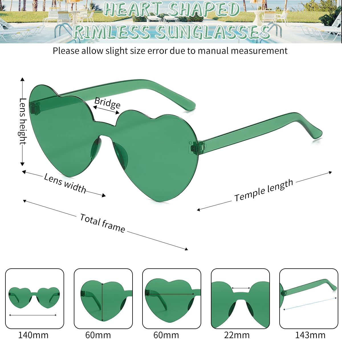 12/20/24 Pairs Heart Sunglasses for Women Men, Trendy Heart Shaped Rimless Transparent Sunglasses