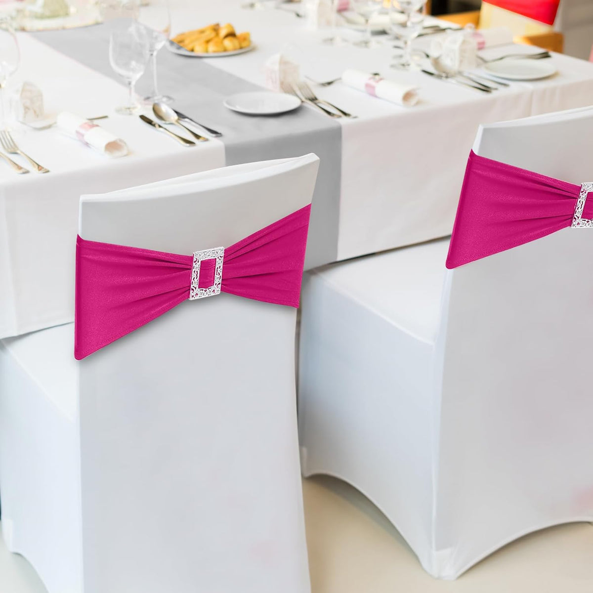Joccun 120 PCS Spandex Chair Sashes Bows Stretch Chair Cover Band with Buckle Slider Universal