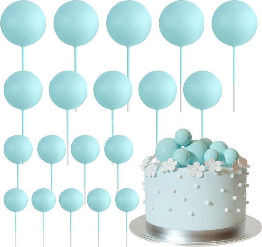 ASTARON 20 Pcs Ball Cake Topper Decorations Mini Balloons Cake Topper Sticks Light Blue Balls Cake