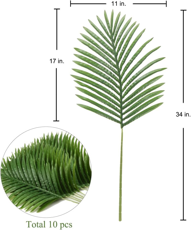 DILATATA 10 PCS Large Artificial Palm Leaves Palm Fronds Tropical Leaves Areca Palm Branches Palm