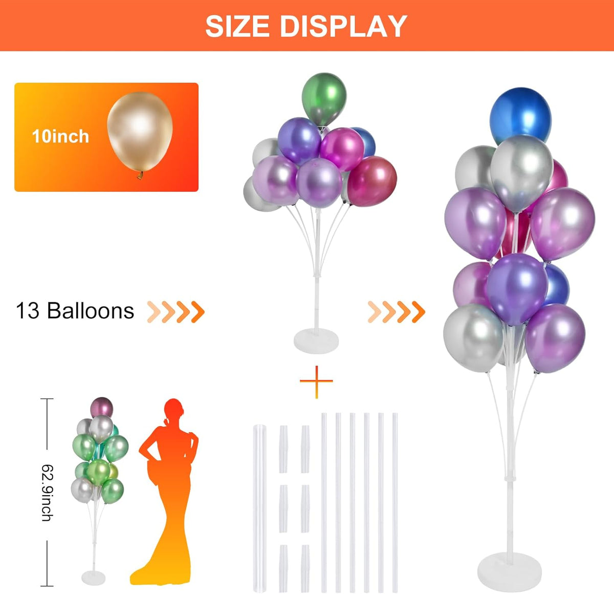 4 Sets of Balloon Stand Kit - 62in Balloon Stands with Base, Balloon Sticks, Decorations for Party