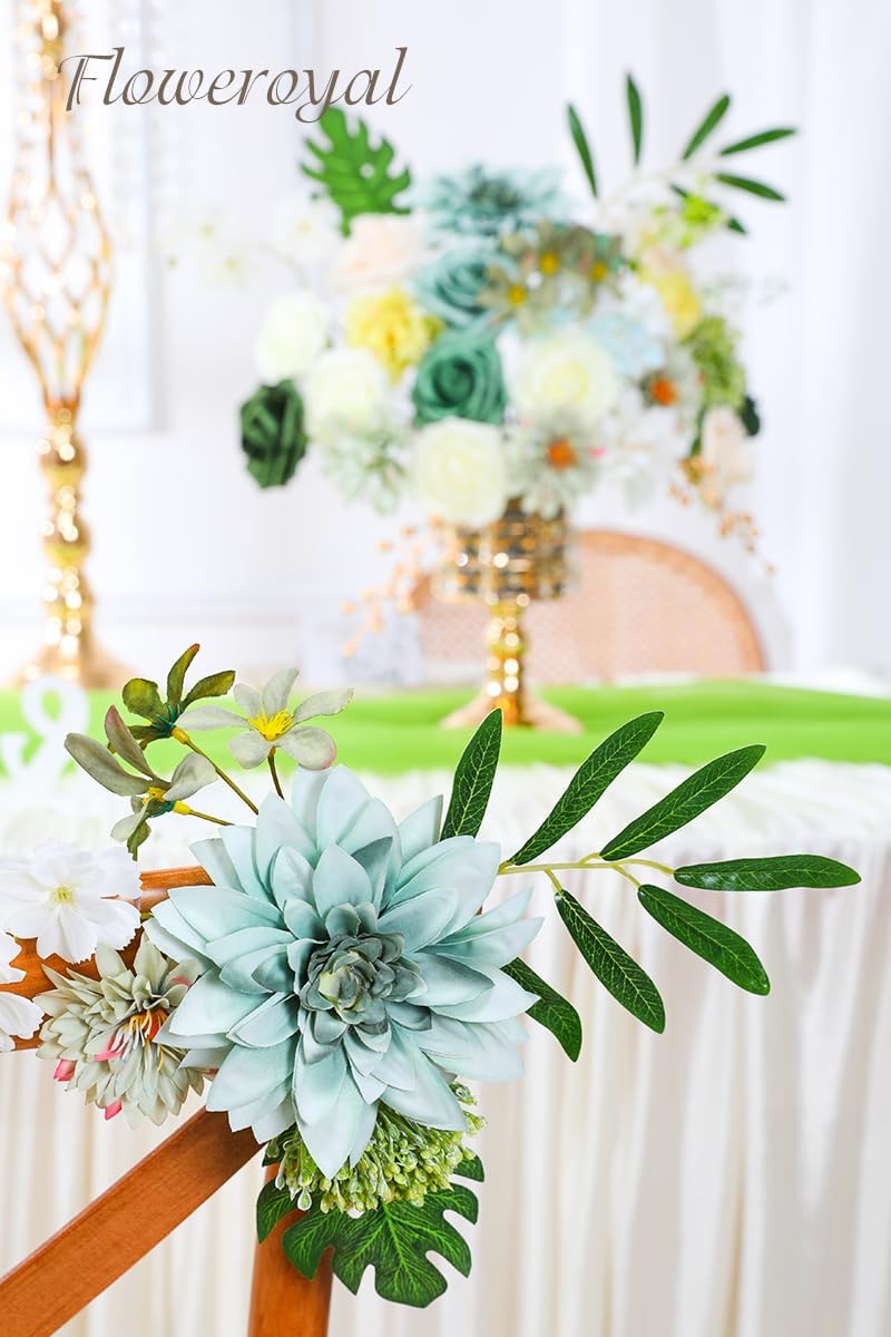 Floweroyal Artificial Flowers Combo Green Flowers Mix Silk Flowers Dahlia Roses with Stems for DIY