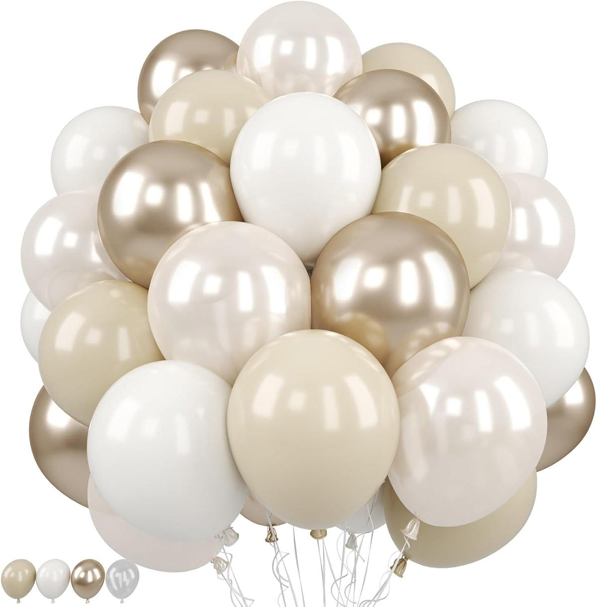 Beige White Pearl Balloons, 50PCS Nude Metallic Champagne Gold Cream White Double Stuffed Balloon