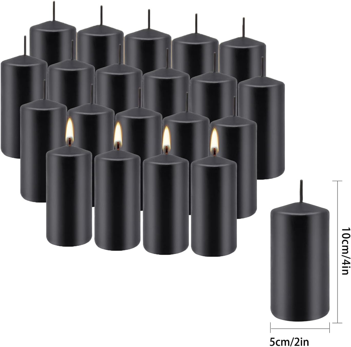 Set of 20 | 2-Inch Wide x 4-Inch Tall Black Pillar Candles - Elegant Décor for Home, Events, and