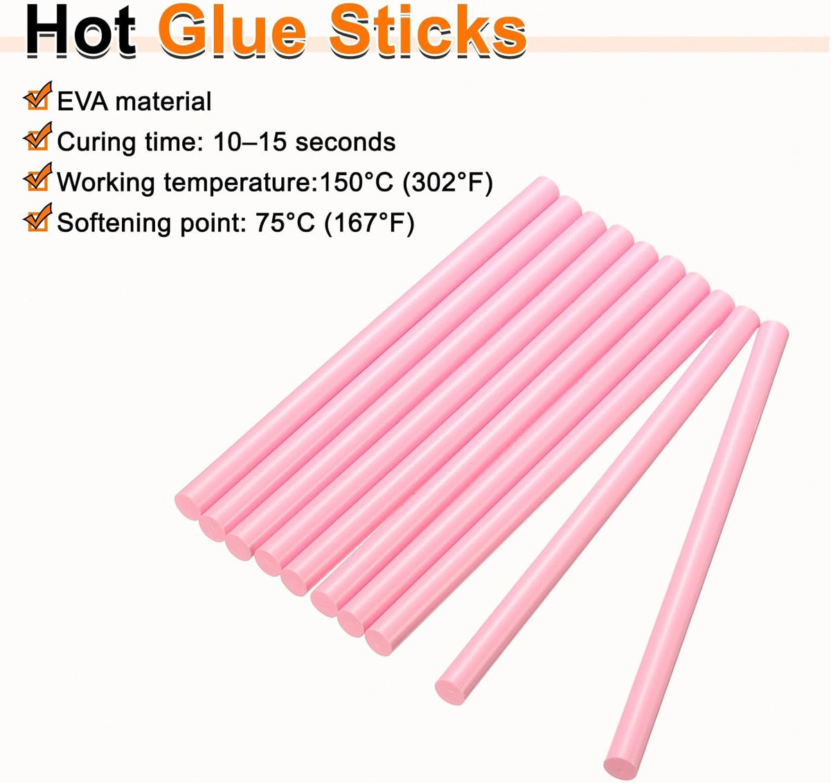HARFINGTON 10pcs Hot Glue Sticks 0.43" Dia x 7.87" Long EVA Mini Hot Melt Adhesive Glue Stick for