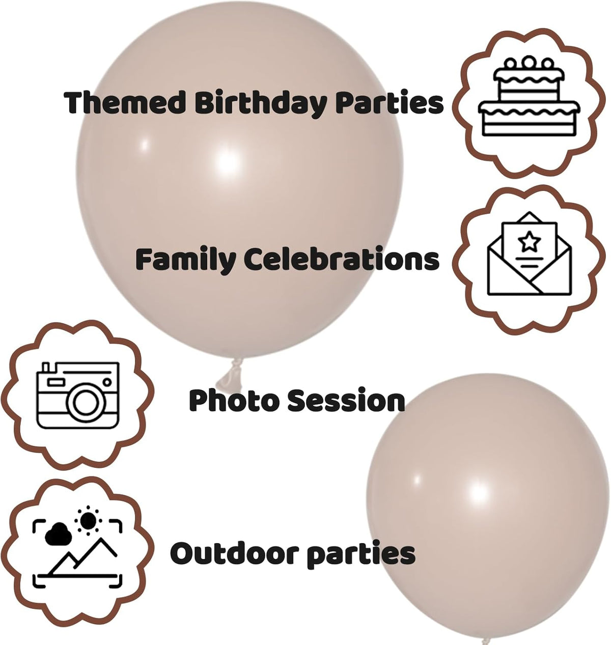 110pcs Brown Balloon 12 inch, Brown Latex Balloons for Birthday Party Baby Shower Wedding(with 2