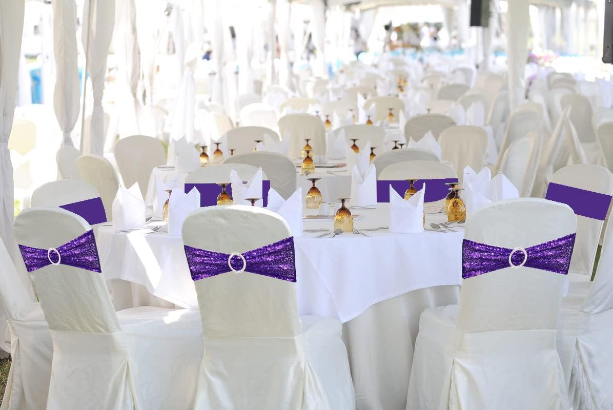 Chair Sashes Sequin Stretch Chair Bands Spandex Polyester Bows for Party Hotel Wedding Banquets