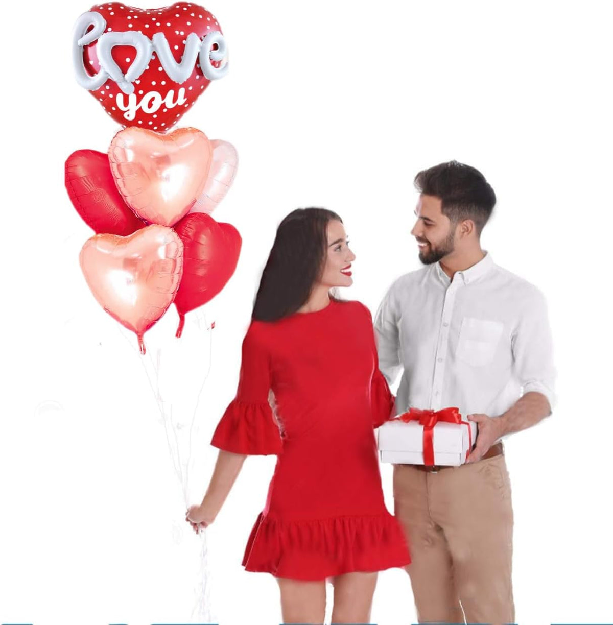 Red Heart Shape Rose Gold Love You Balloons Pack Of 6 Foil Helium Mylar Balloons For Valentines Day