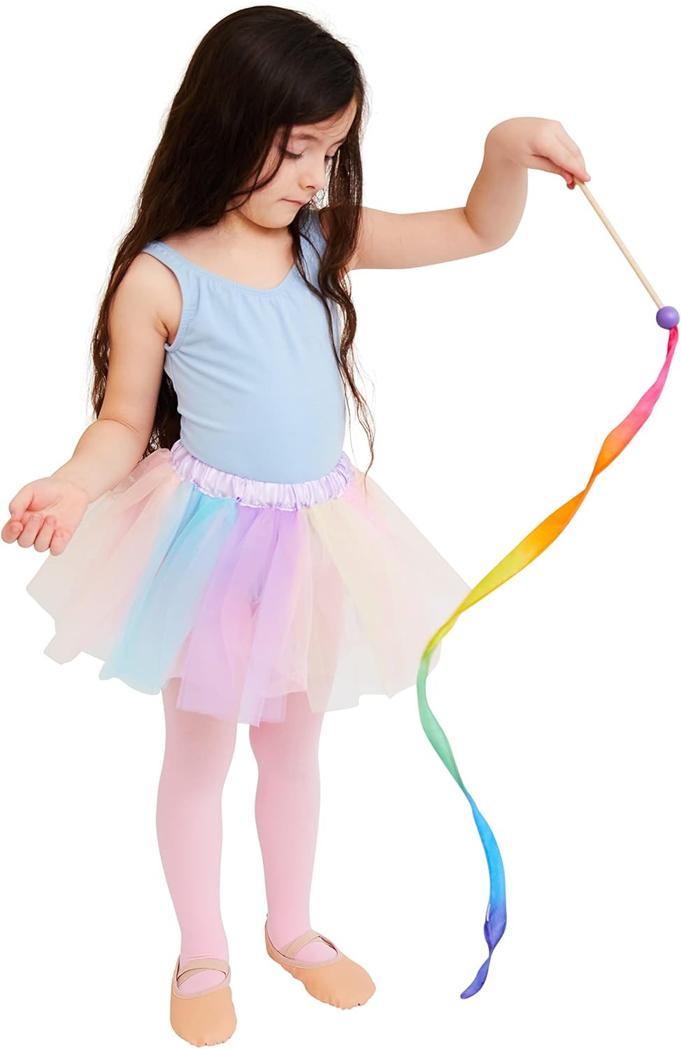 Sarah's Silks Mini Rainbow Streamer - Long Ribbon Wand for Kids, Pretend Play, Dance, Baton Stick
