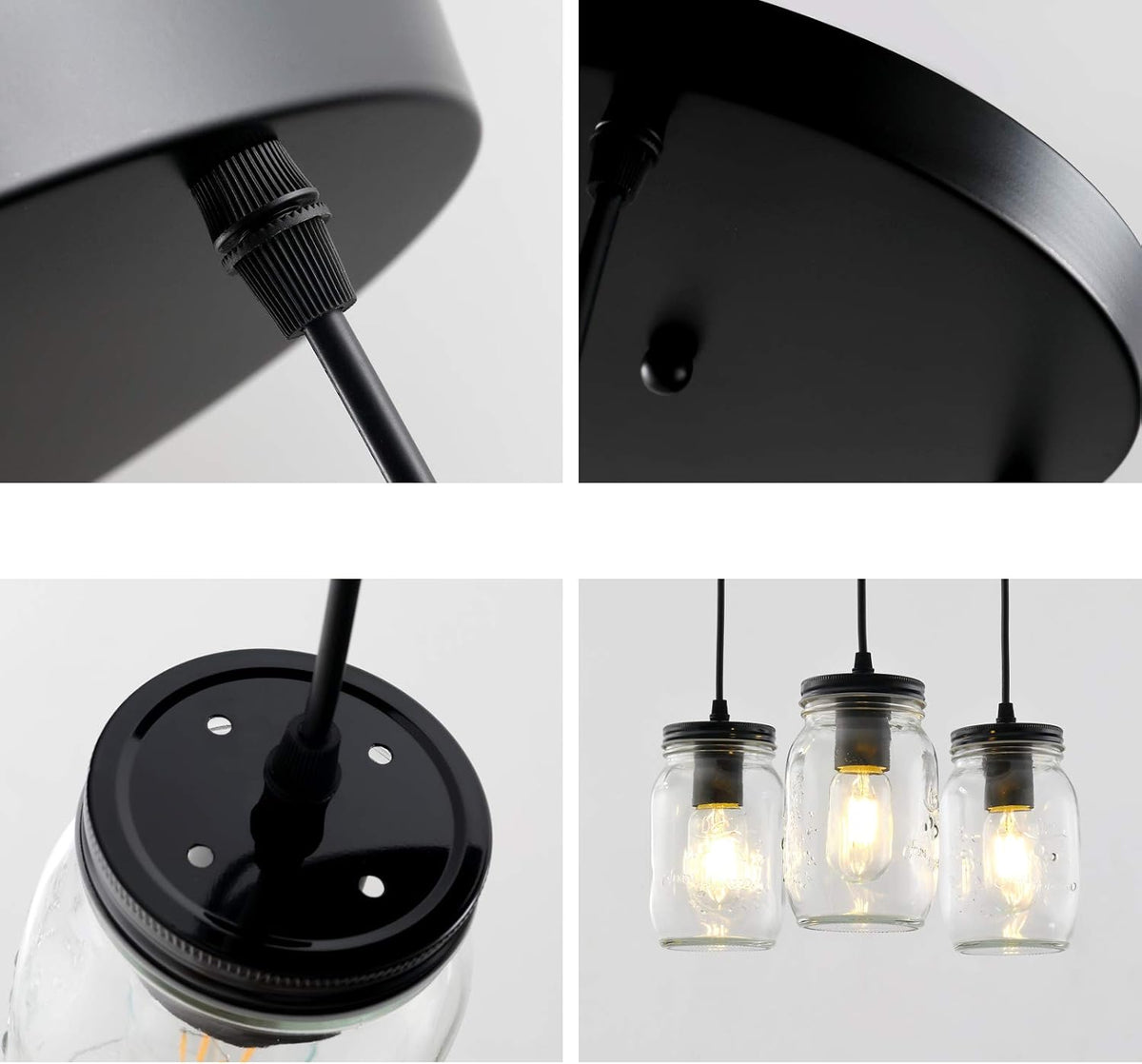 Mason Jar Light Fixtures, 3 Lights Farmhouse Mason Jar Pendant Light, Glass Jar Chandelier Country