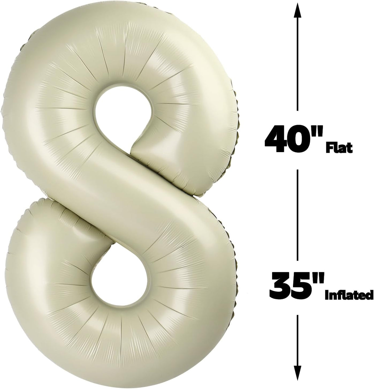 Cream White Foil Number 8 Balloon 40 Inch, Helium Mylar Eight Number 8 18 28 38 48 58 80 88