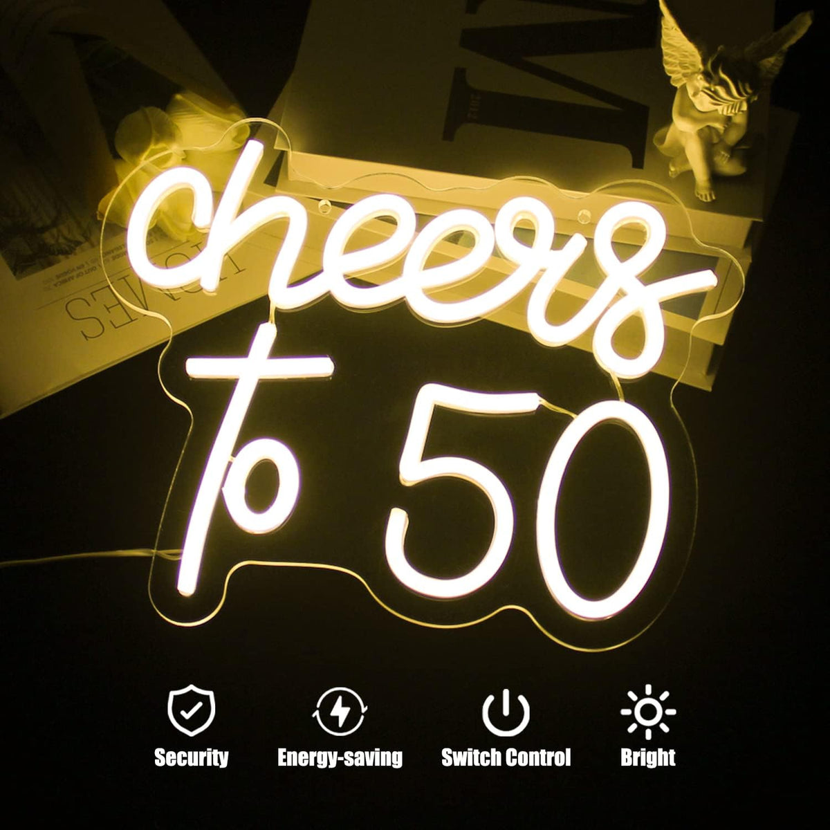 Cheers to 50 Neon Sign Happy 50th Birthday Neon Signs for Wall Decor Warm White LED Neon Light Sign