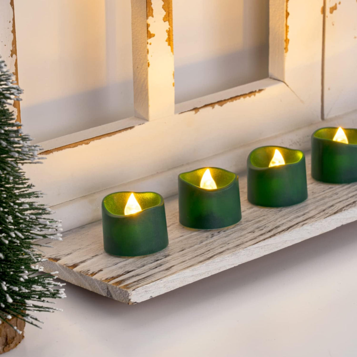 Homemory Green Tea Lights Candles Battery Operated, 200+Hour Flameless Flickering Fake Electric LED