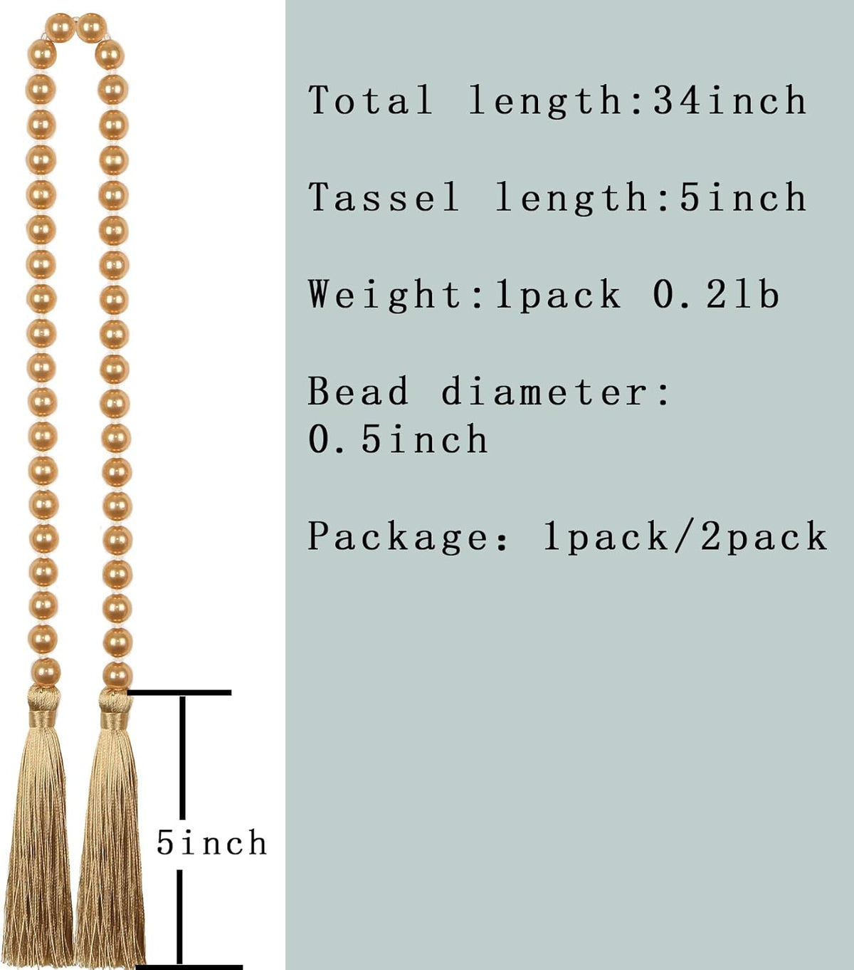 Fenghuangwu 34 Inch Pearl Glass Bead Garland with Tassels - Elegant Boho Table Decor, Fringe Wall