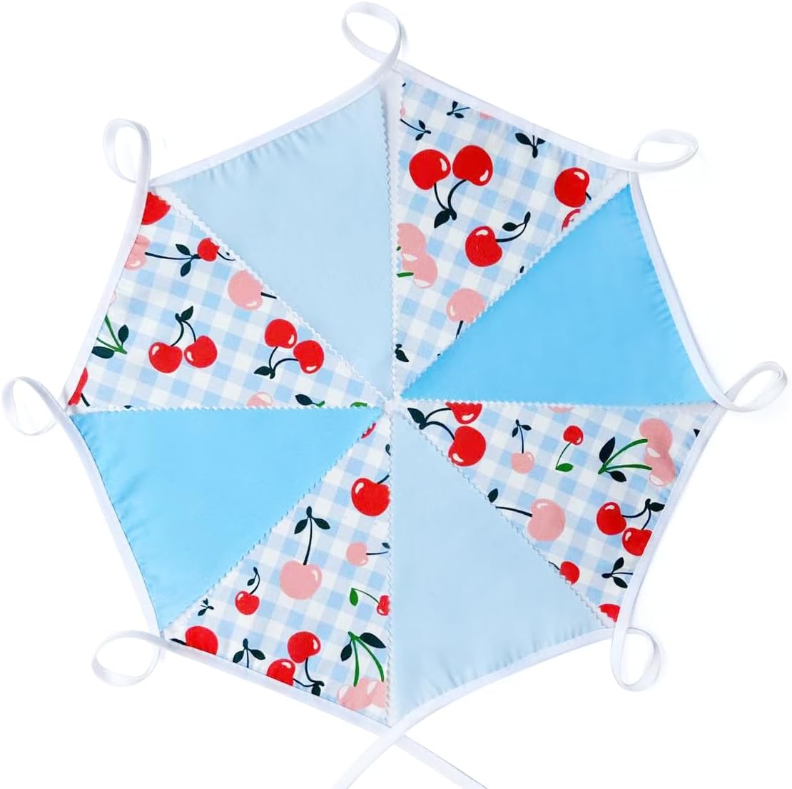 32Ft Blue Gingham Cheery Pennant Banner Fabric Triangle Flag Garland Streamers Party Decorations