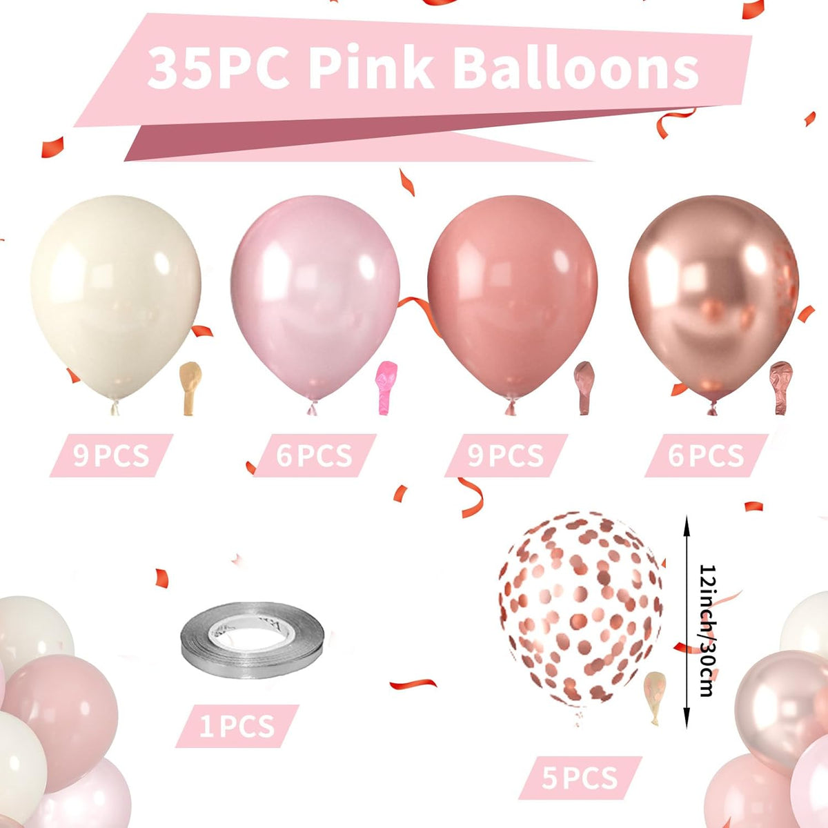 Dusty Pink Blush Balloons, Retro Boho Pink Balloons Cream White Balloon Pearl Light Rose and