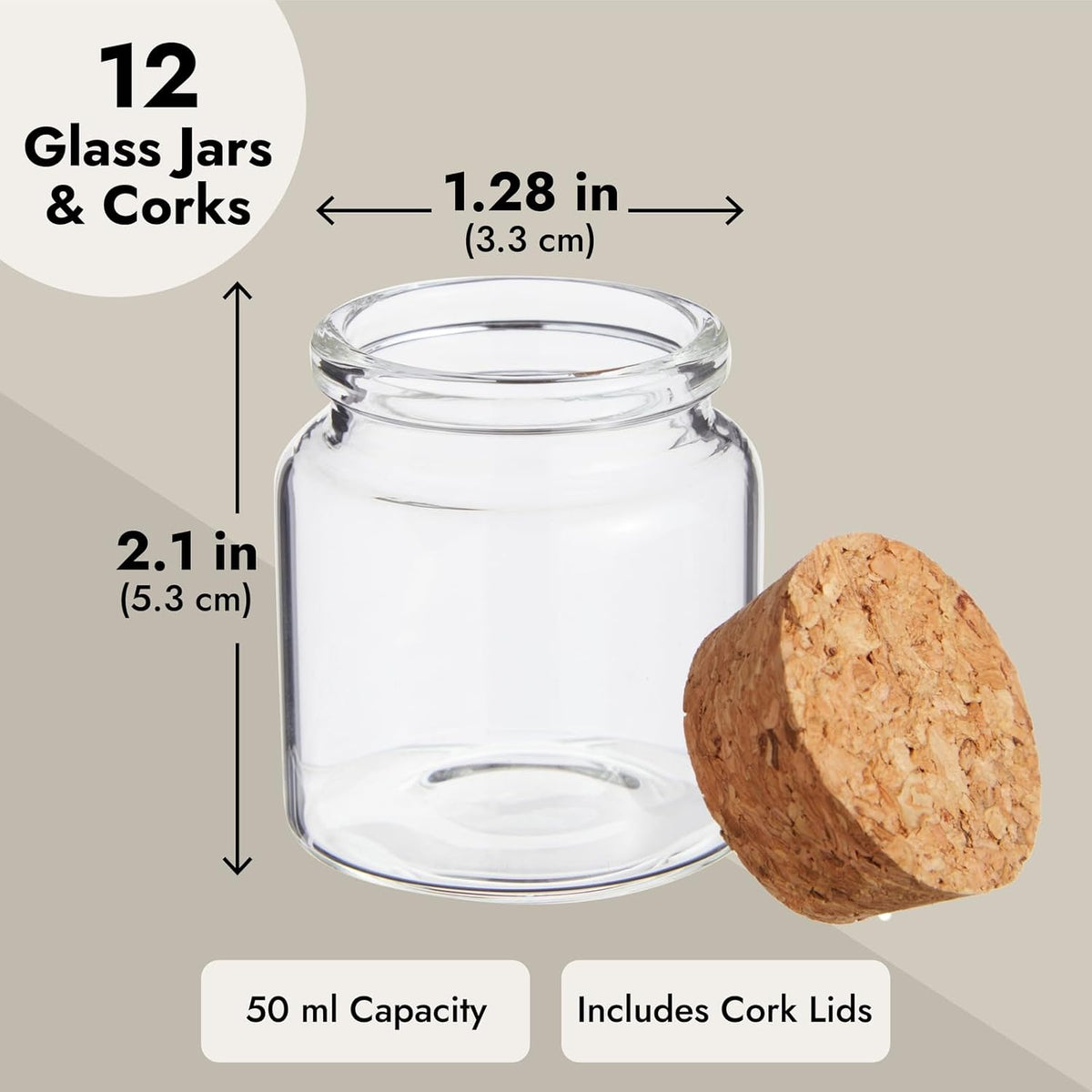 Bright Creations Spell Jars - 50ml, Clear, 12 Pack - Mini Glass Jars with Cork Lids & Apothecary