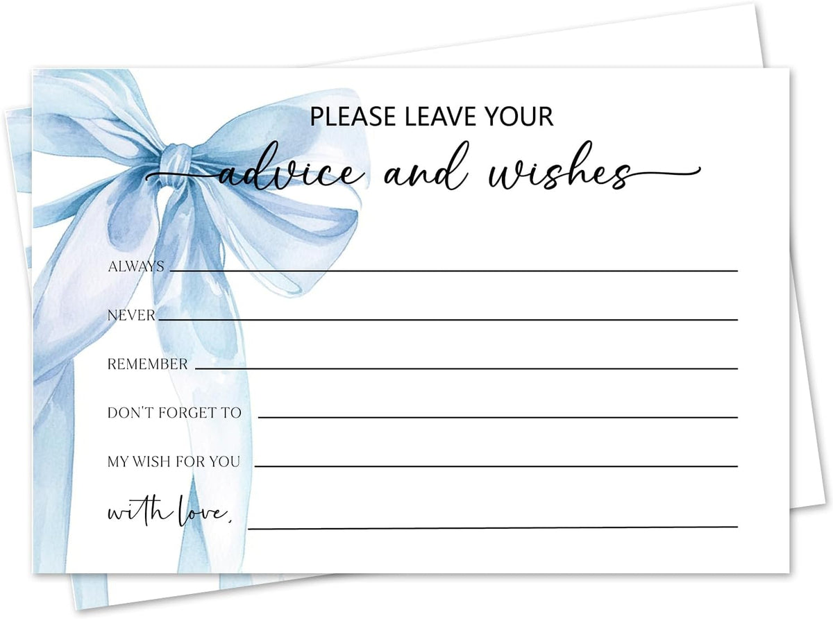 Blue Bow Advice and Wishes Card, Advice Cards for The Bride and Groom, Bridal Shower,Wedding or