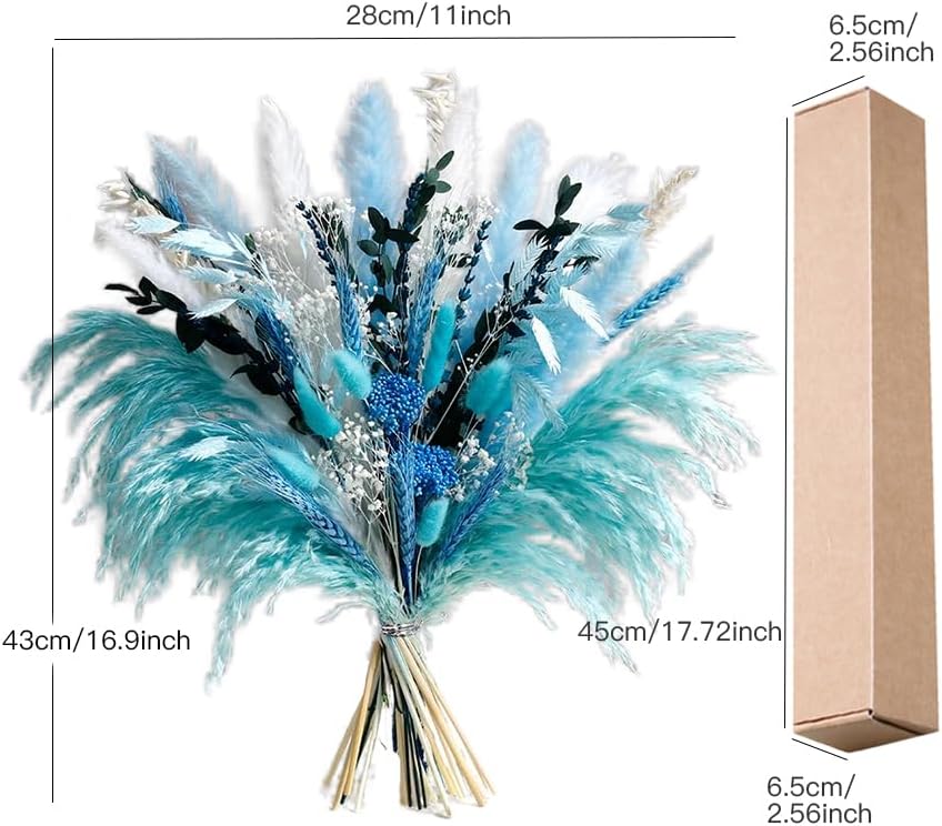 Blue Dried Flowers Bouquet with Pampas Grass - Boho Home Decor and DIY Floral Arrangements for