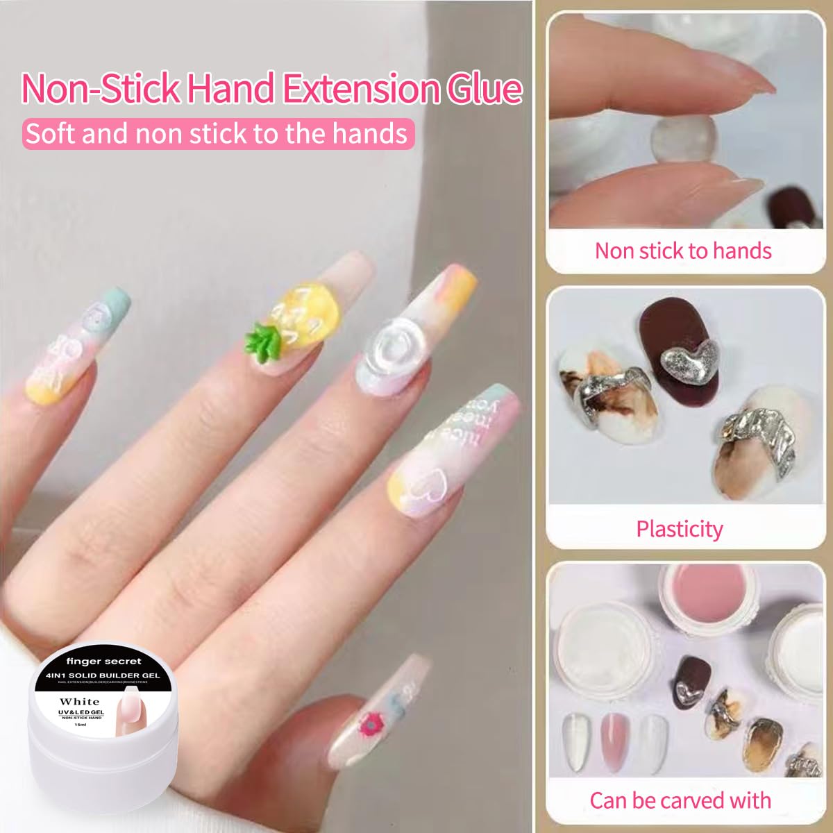 Solid Builder Gel for Nails Hard Gel 3D White Nude Pink Clear Colors for Nail Extension DIY Nail