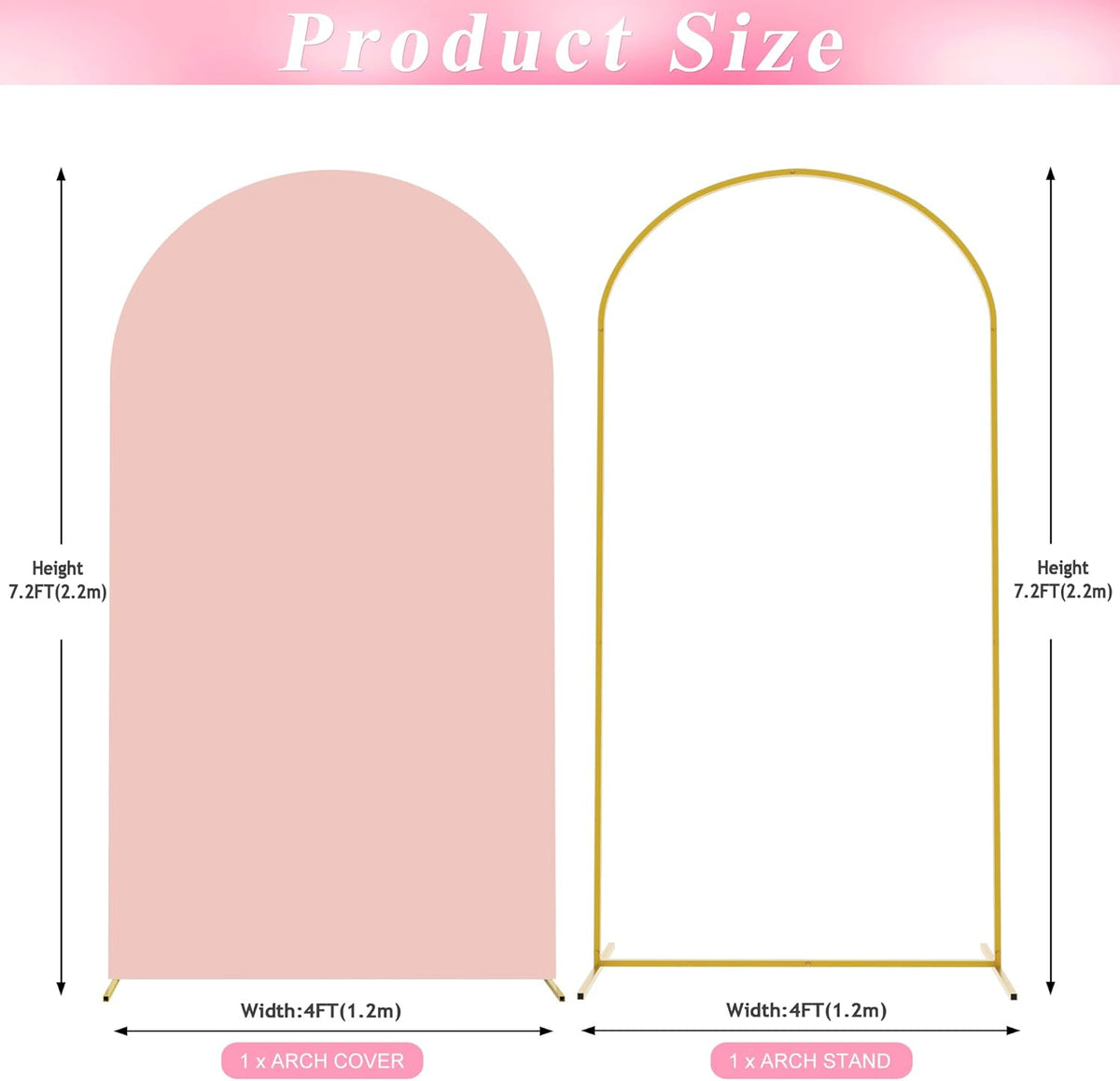 Wokceer 7.2 FT Wedding Arch Stand and Arch Cover, Metal Arch Backdrop Stand with Arch Stand Cover
