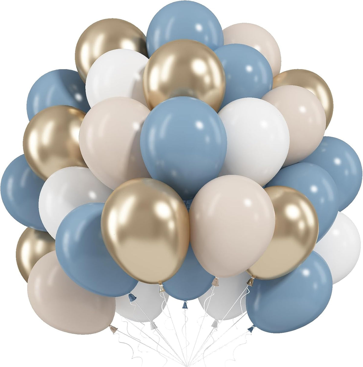 Dusty Blue Beige Balloons, 12 Inch Fog Blue Sand White Balloons with Cream Ivory Metallic Gold