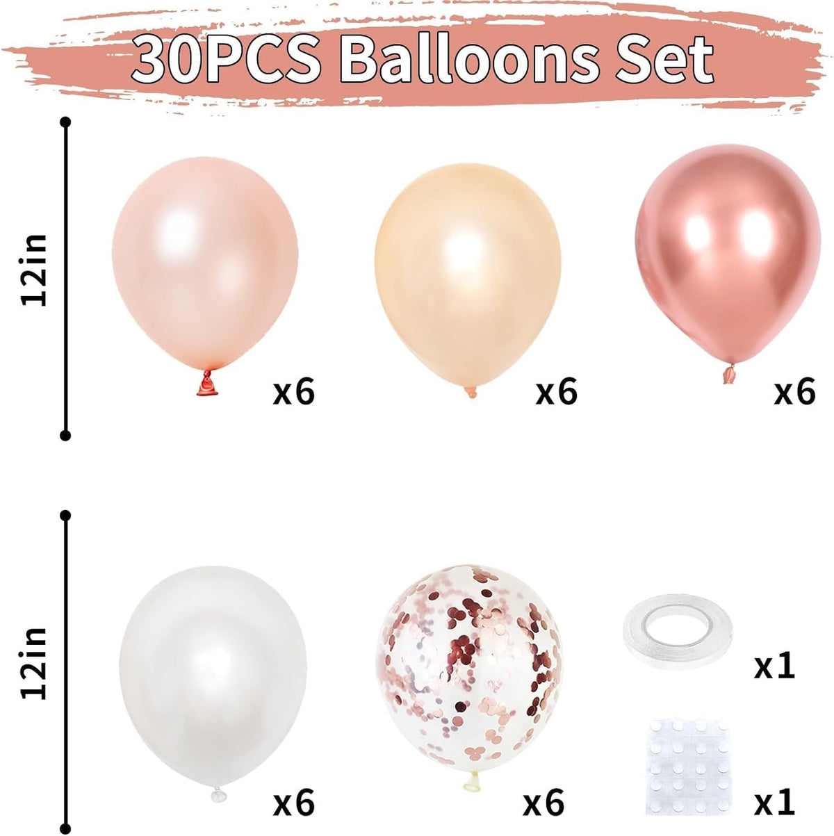 Rose Gold Balloons Set, Pearl Champagne Gold Rose Gold and White Birthday Balloons, Metallic Roses