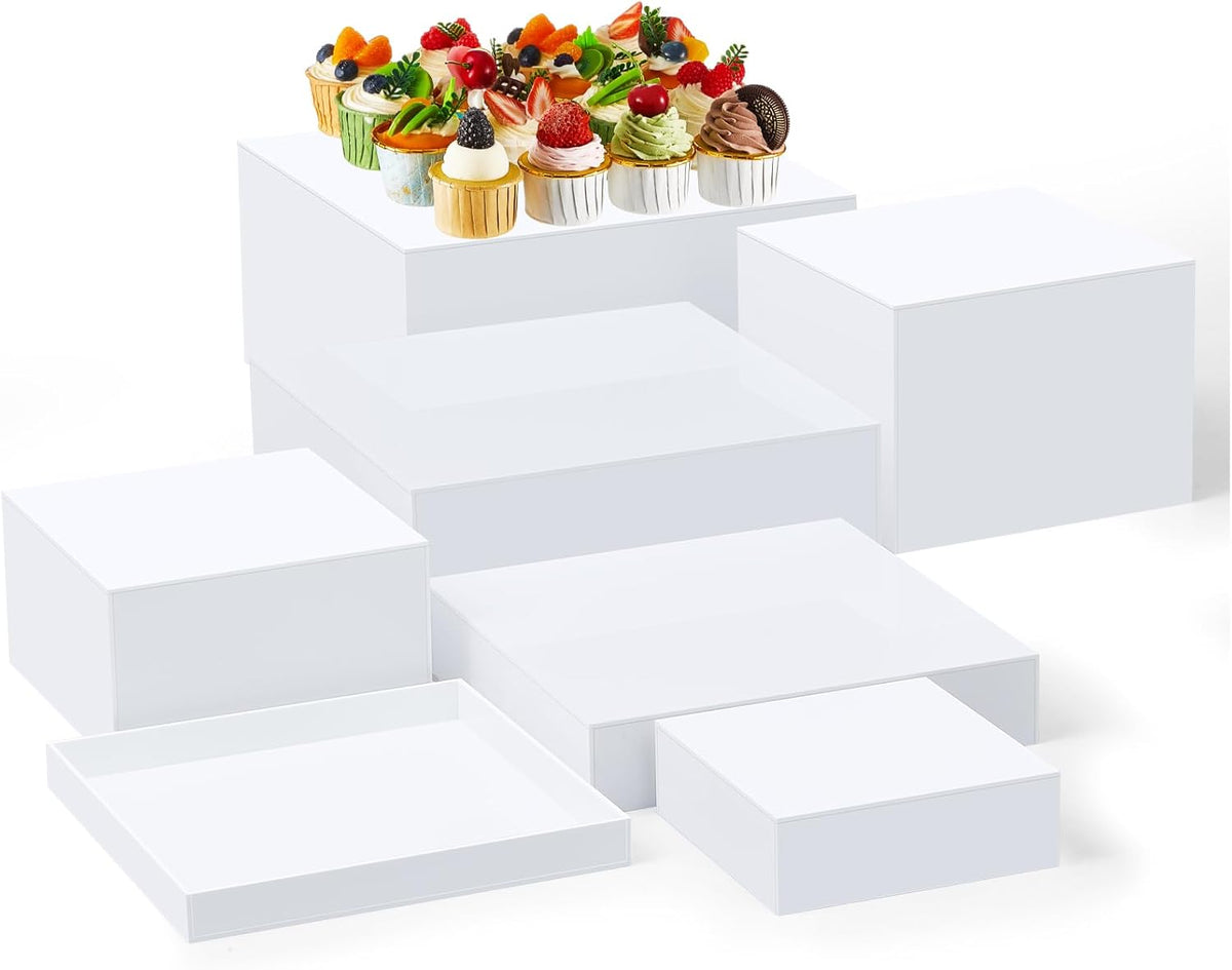 Leinuosen 7 Pcs Large Buffet Risers Set 6" to 12" Acrylic Display Box Catering Dessert Table Riser