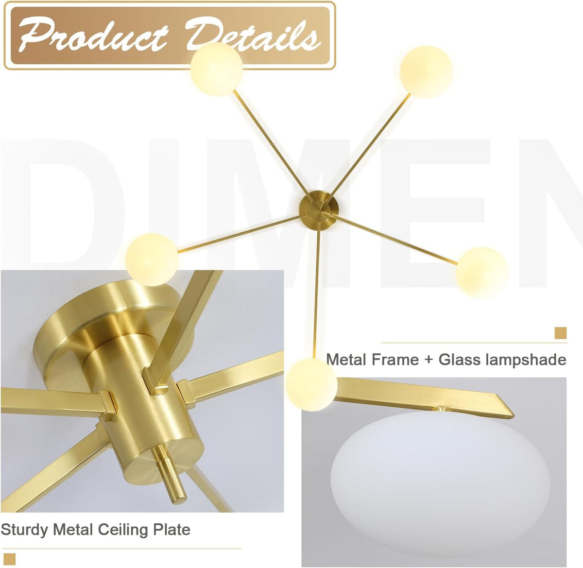 5 Lights Industrial Semi Flush Mount Ceiling Light Fixture Gold Modern Sputnik Chandelier Ceiling