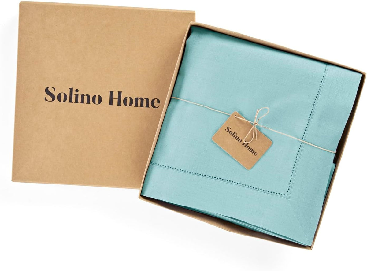 Solino Home Linen Tablecloth for Rectangle Tables 60 x 120 Inch - Classic Hemstitch 100% Pure Linen