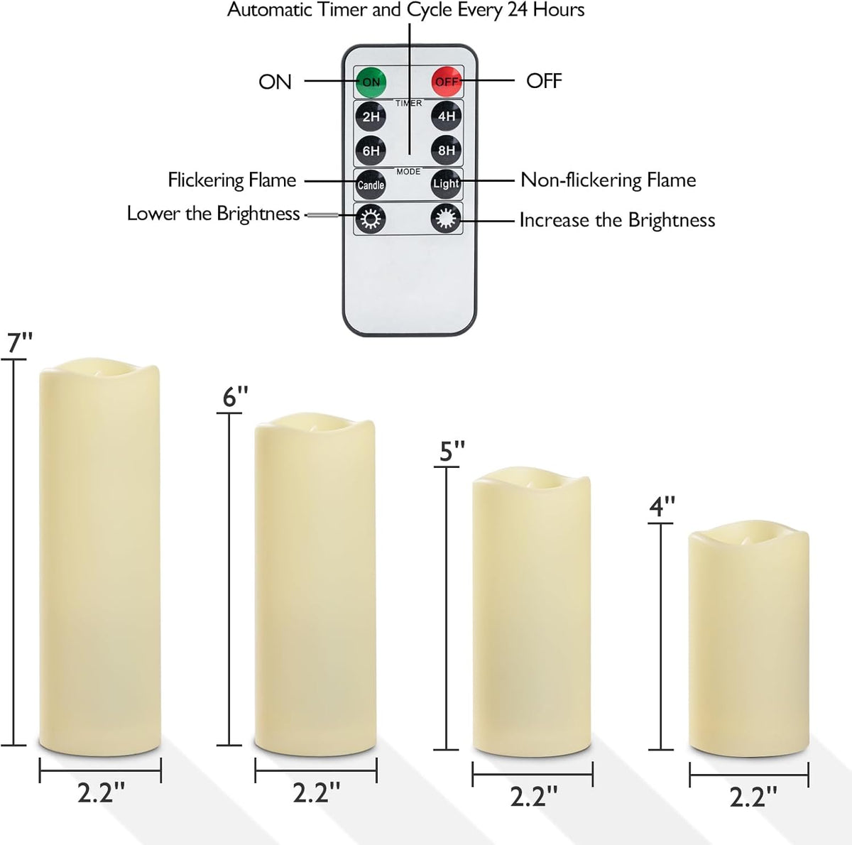 Homemory 12 Pcs Waterproof Flameless LED Candles with Remote & Timer, 4-Size Set (D2.2'' x
