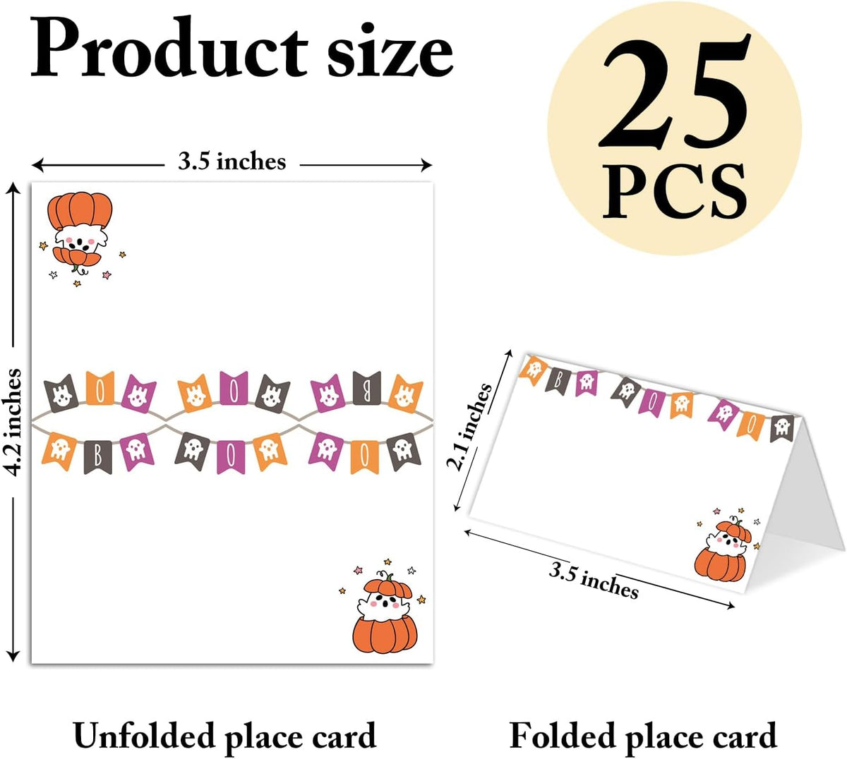 25 Pack Halloween Place Cards, Editable Name Cards for Table Setting, Boo Ghost Tent Cards Food