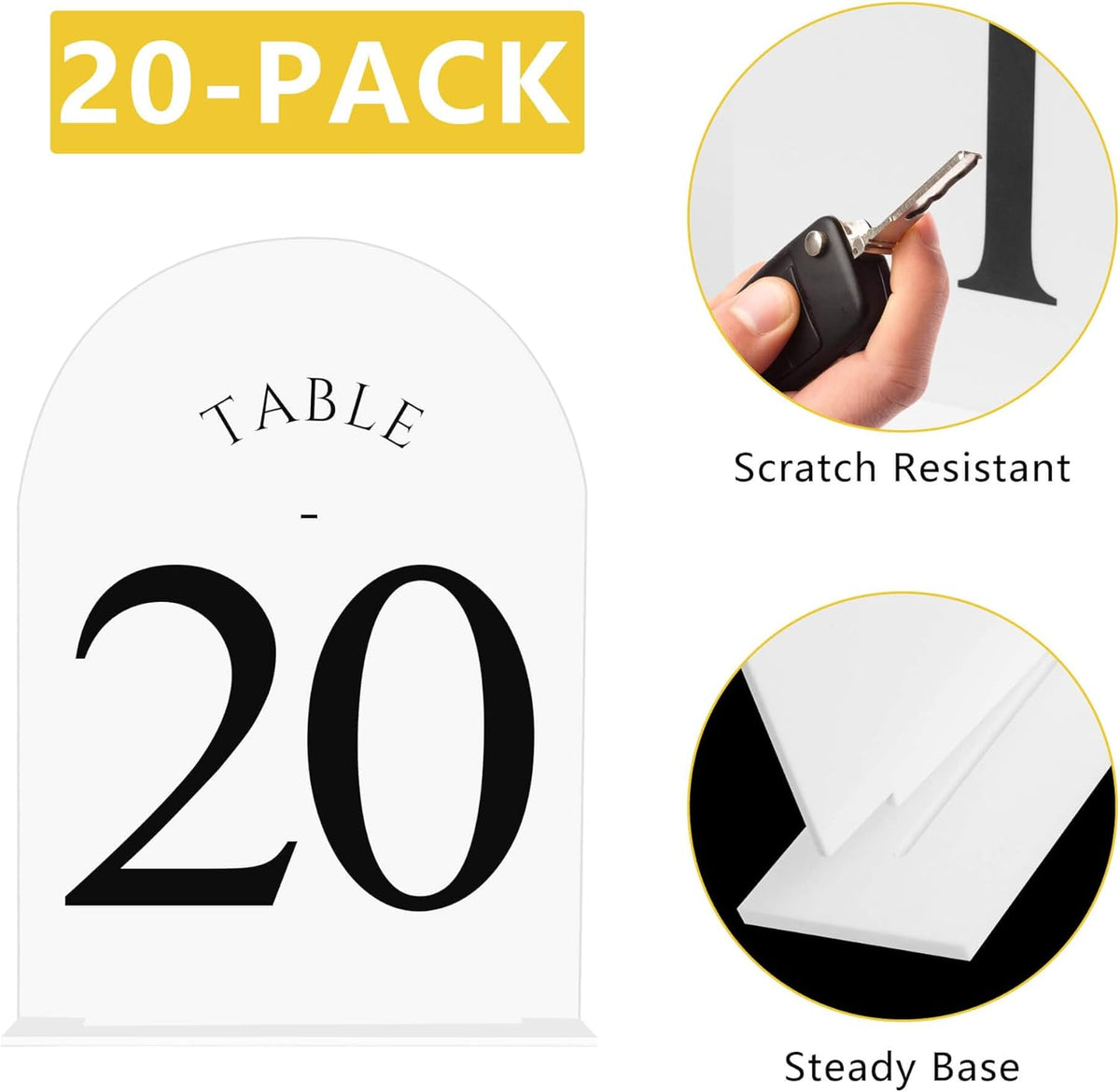 JOYIT Arch Wedding Table Numbers 1-20 with Stands – Double-Sided Printed 5" X 7" Acrylic Signs with
