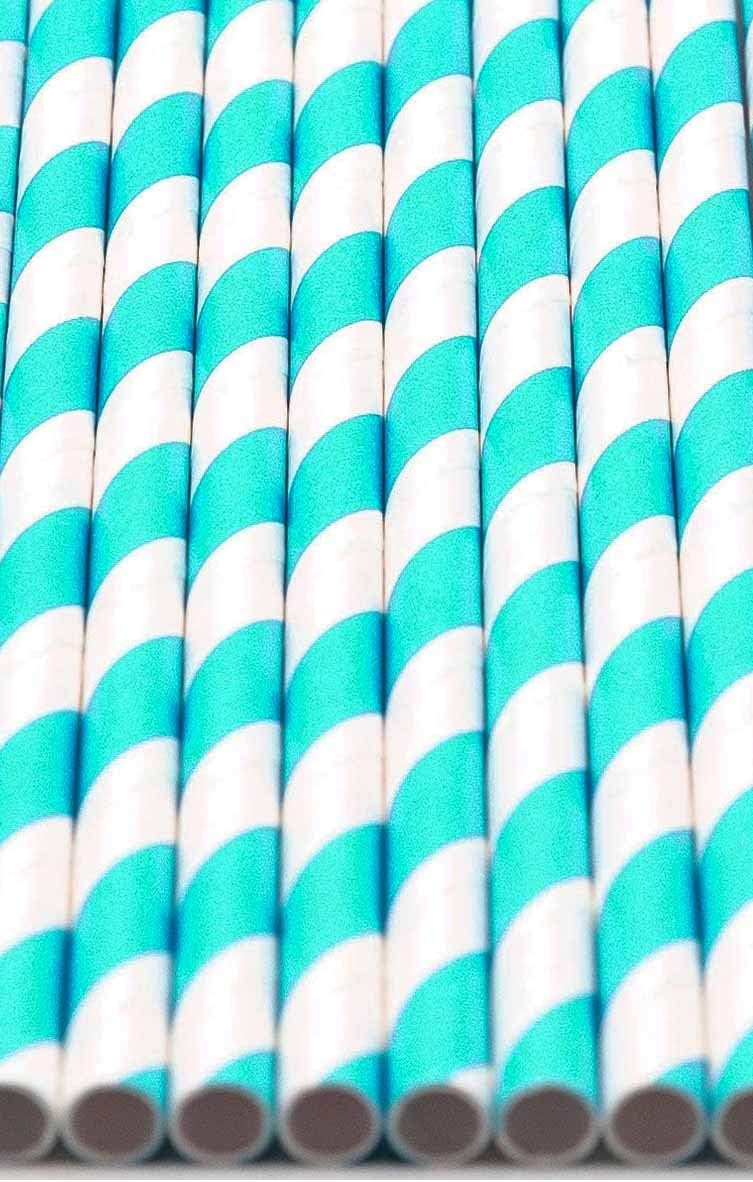Pack of 300 Turquoise Swirls Biodegradable 4-Ply Paper Drinking Straws (Compostable, Non-toxic