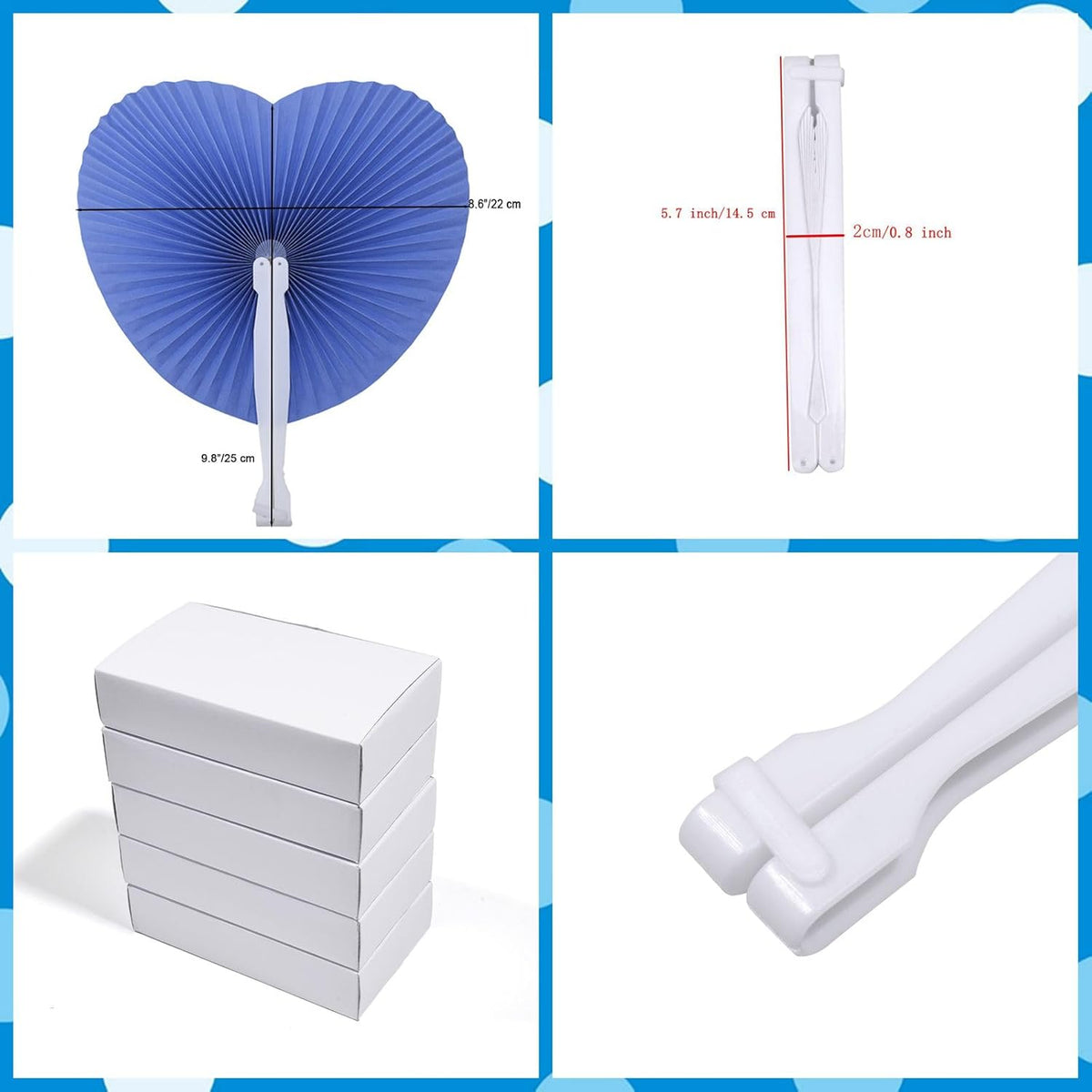 12 Packs Decorative Paper Folding Hand Fans Handheld,Navy Heart Foldable Wedding Fans Chinese and