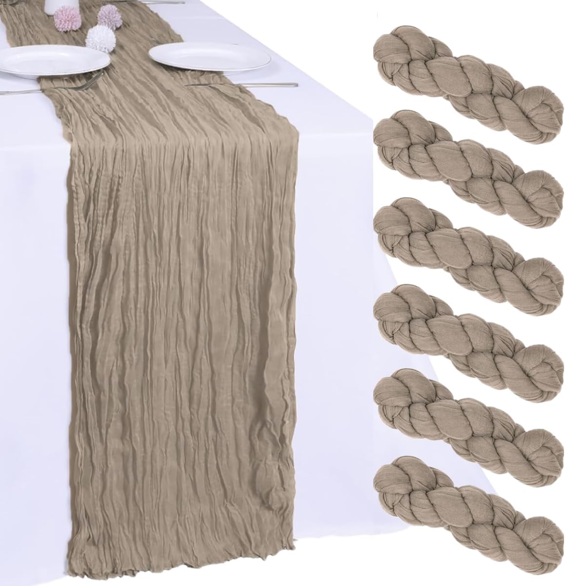 6Pcs Khaki Cheesecloth Table Runner 120 Inch10FT Nude Rustic Boho Cheesecloth Table Runnerfor