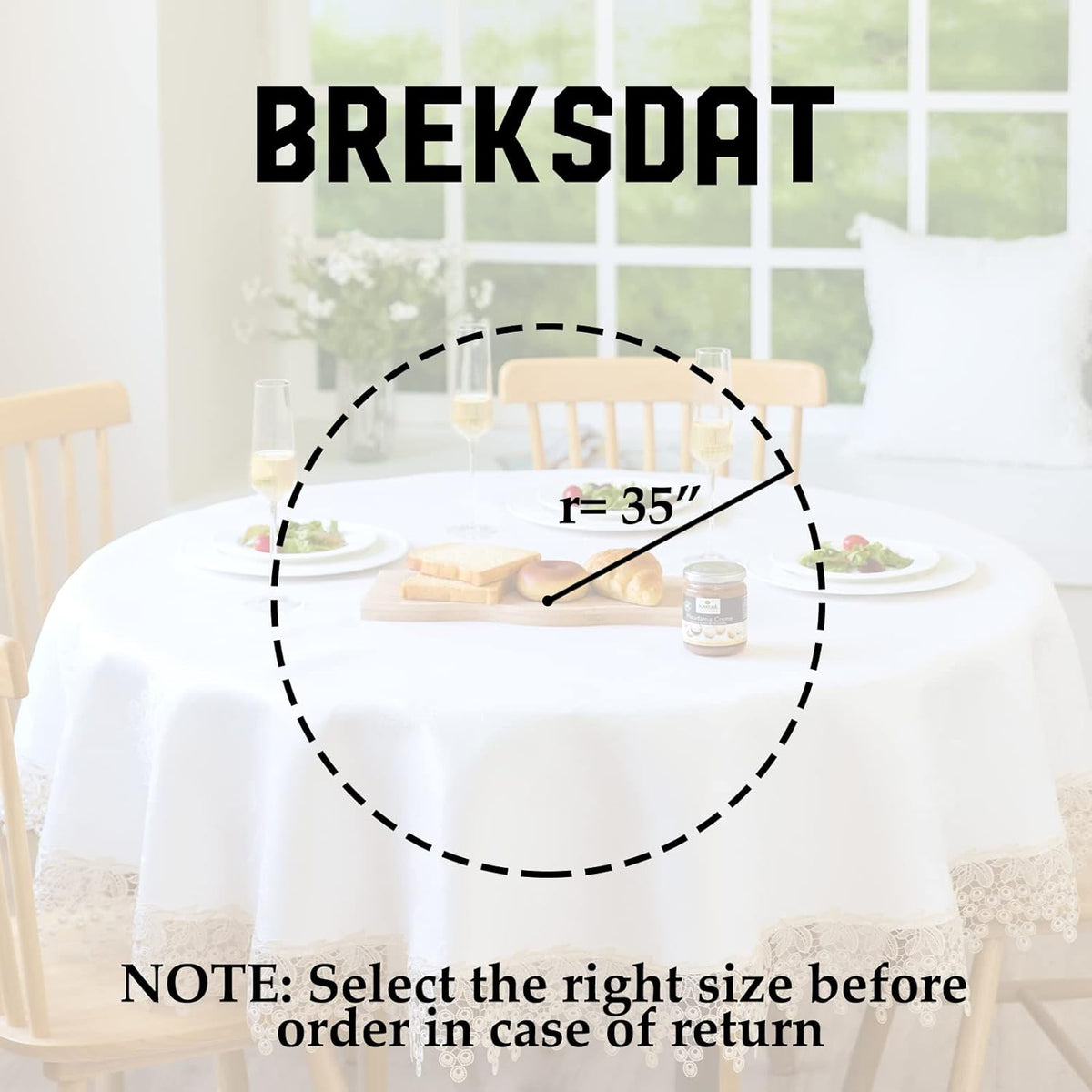 Beige lace Premium Round Farmhouse Tablecloth Waterproof OilProof SpillProof AntiShrink Soft