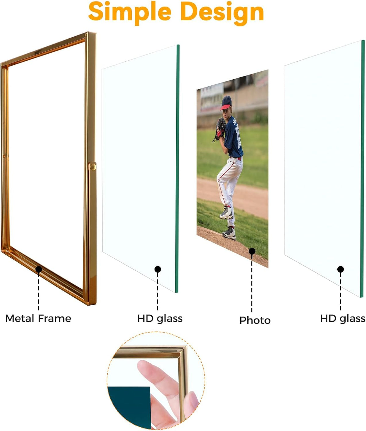 Gold Floating Frame, 4"x6", Vertical, For Picture 3.5x5, 2x3, 1x2, Small Tabletop Photo Frame