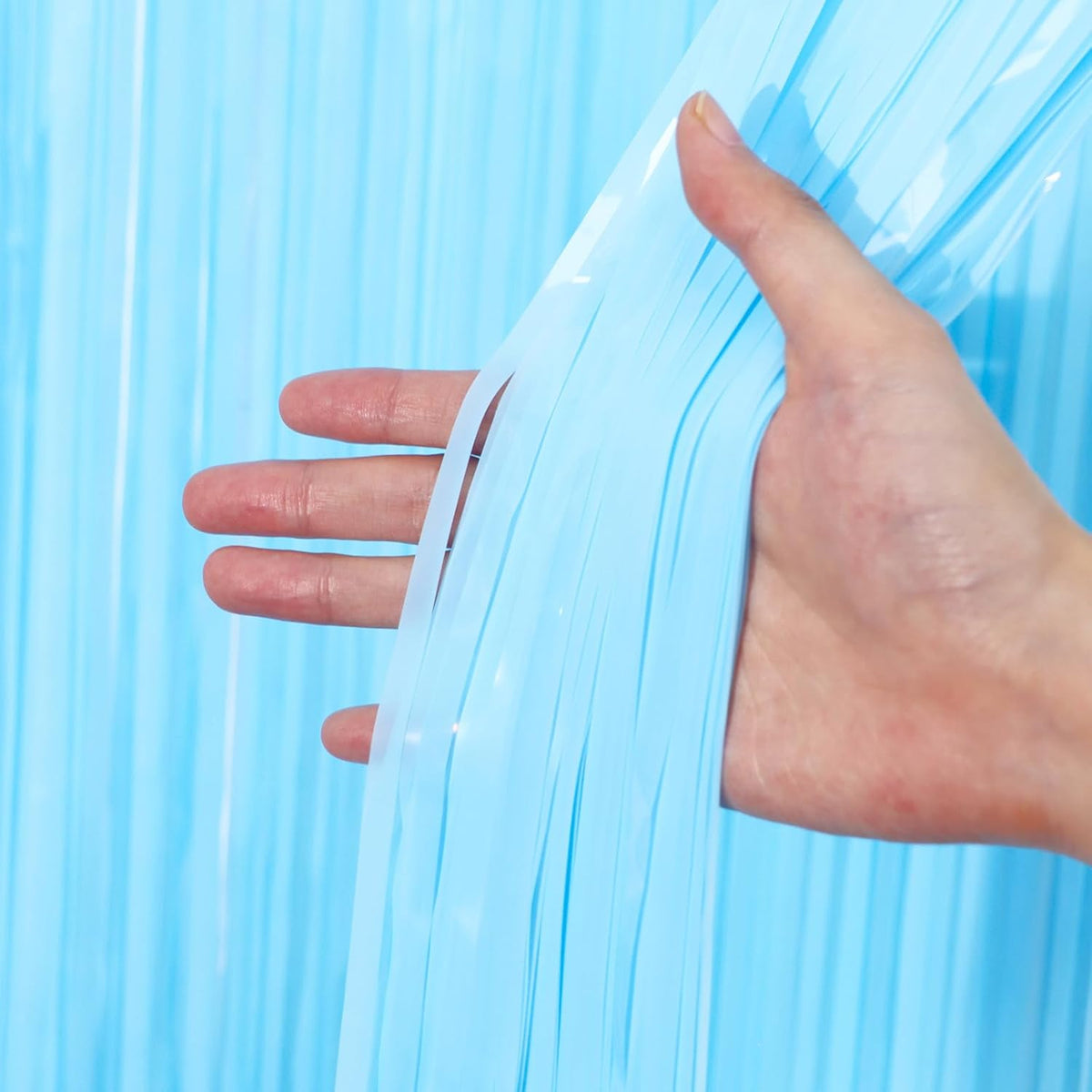 2 Pack Pastel Blue Tinsel Foil Fringe Curtains, Blue Party Decorations, Metallic Tinsel Party
