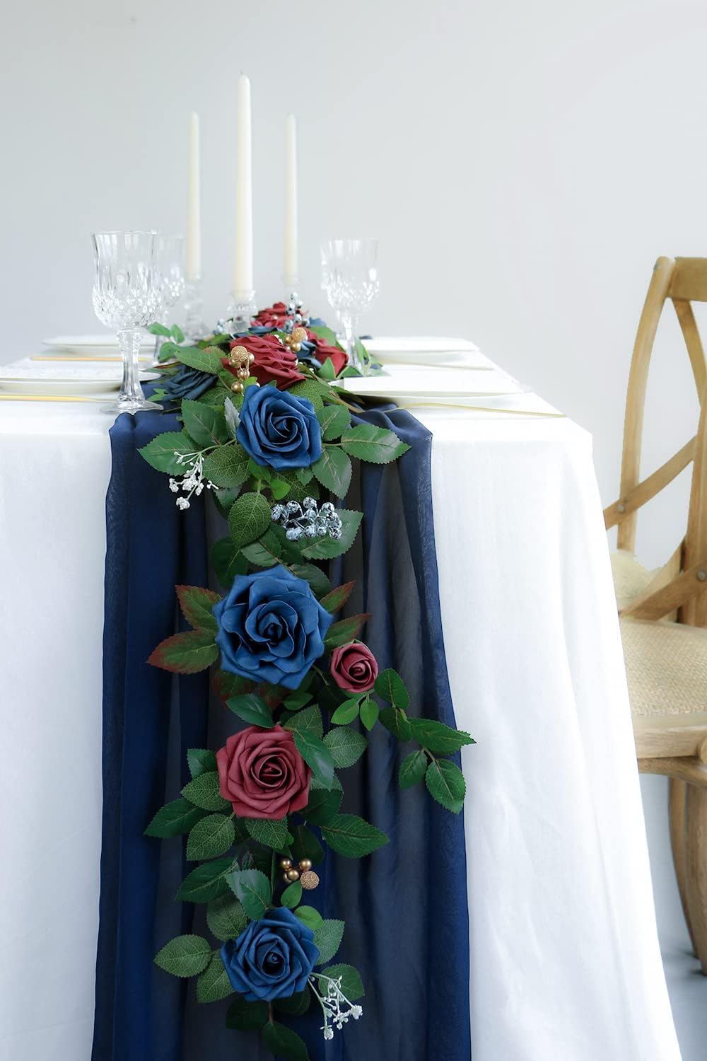 PONATIA 5FT Handcrafted Artificial Rose Flower Garland, Burgundy Flower Garland for Wedding