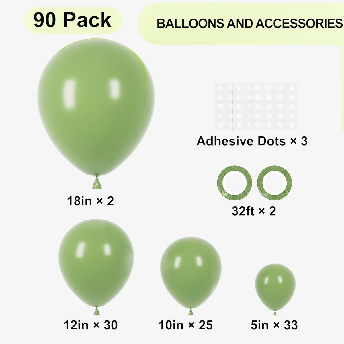 90pack Sage Green Balloons Different Size 18/12/10/5 Inch Olive Green Balloon Garland Arch Kit for