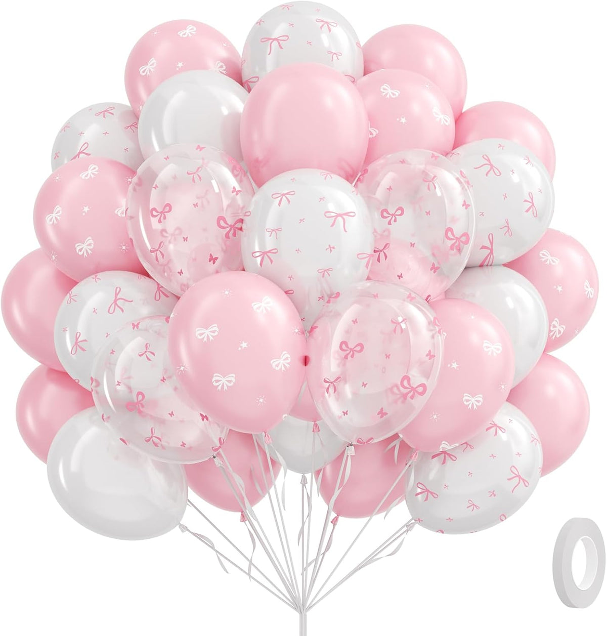 60pcs Pink Bow Balloons 12inch with Pink White Clear Bow Balloons for Pink Coquette Wedding Baby