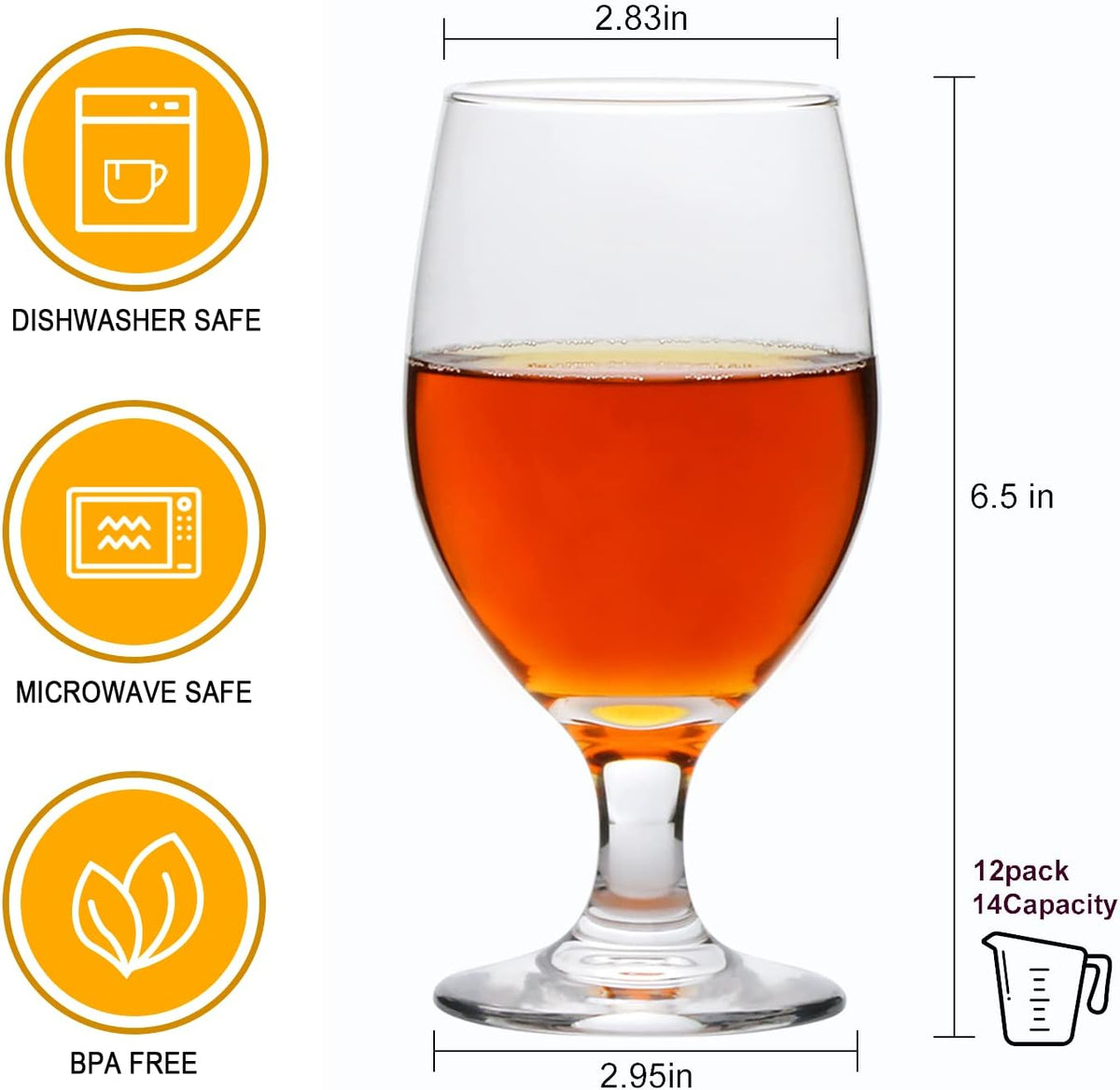 13 OZ Red&White Wine Glasses,Clear Water Goblets Set of 12,Multi-purpose Water Goblet Glasses