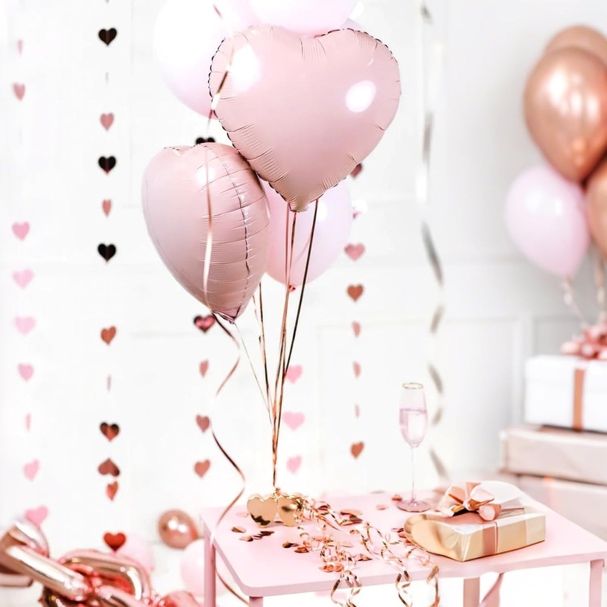 Baby Pink Heart Balloons, 18 Inch Pink Heart Shape Balloon, 12PCS Large Pastel Pink Helium Foil