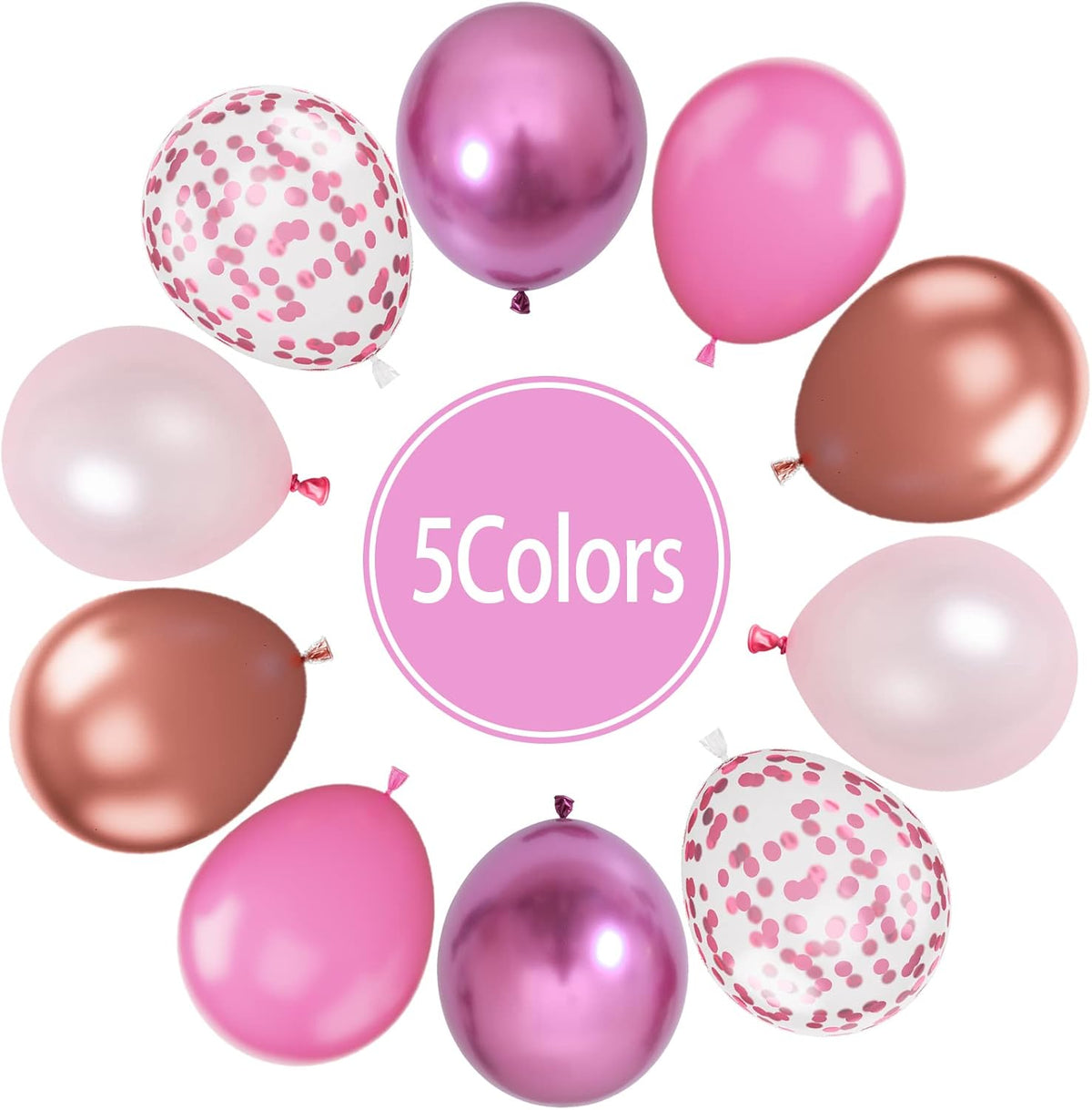 Paready Pink Confetti Balloons, 60 Pcs 12 Inch Metallic Red Rose Gold and Pink Latex Confetti