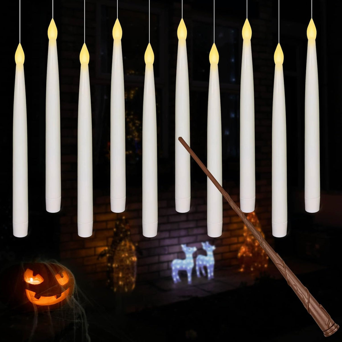 Leejec 10 Pcs of 10.8" Floating Candles with Magic Wand Remote, Halloween Decorations, Indoor