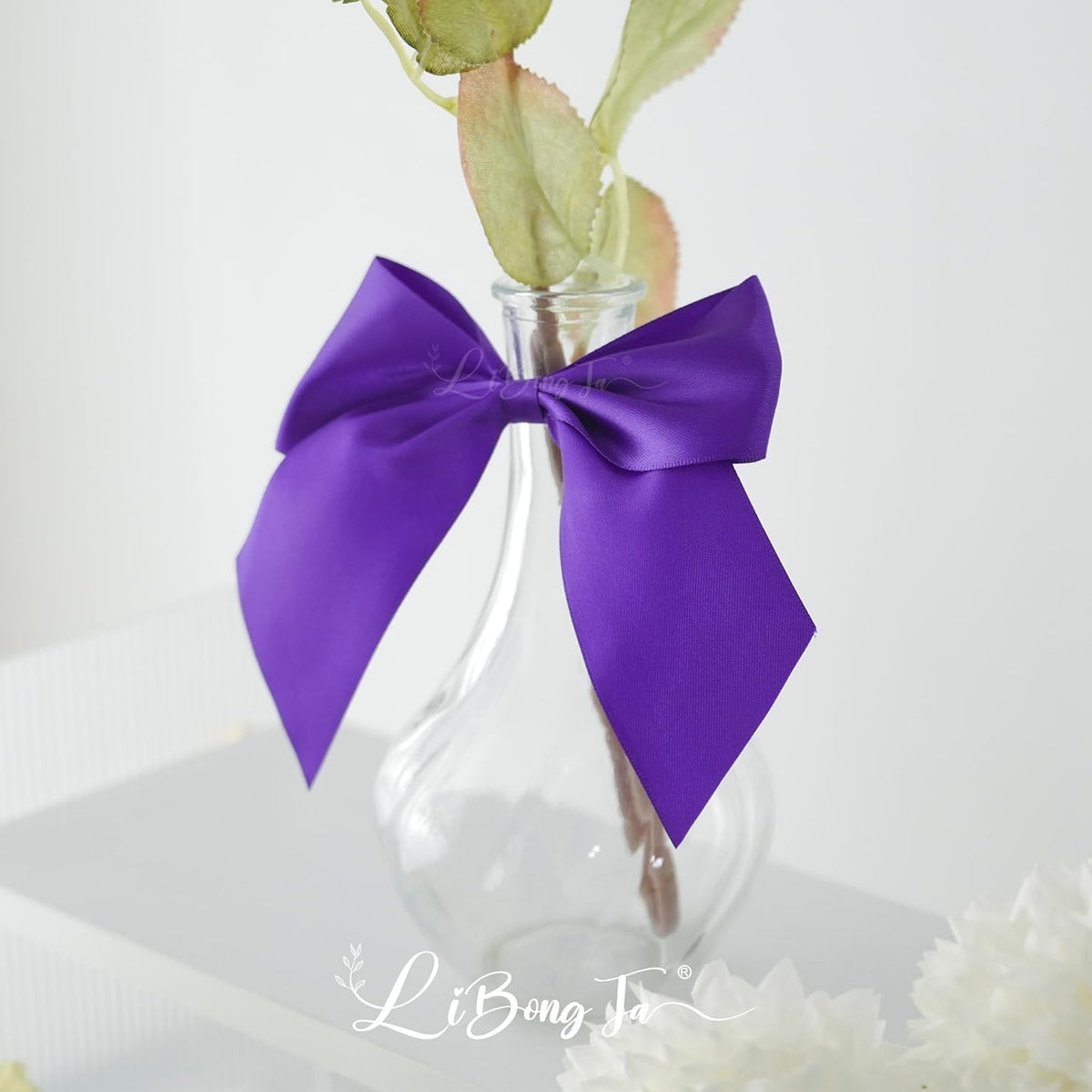 5'' Purple Bow Party Decorations Satin Bows, Twist Tie Bows for Treat Bags, Cake Pops, Pre-Tied Bow