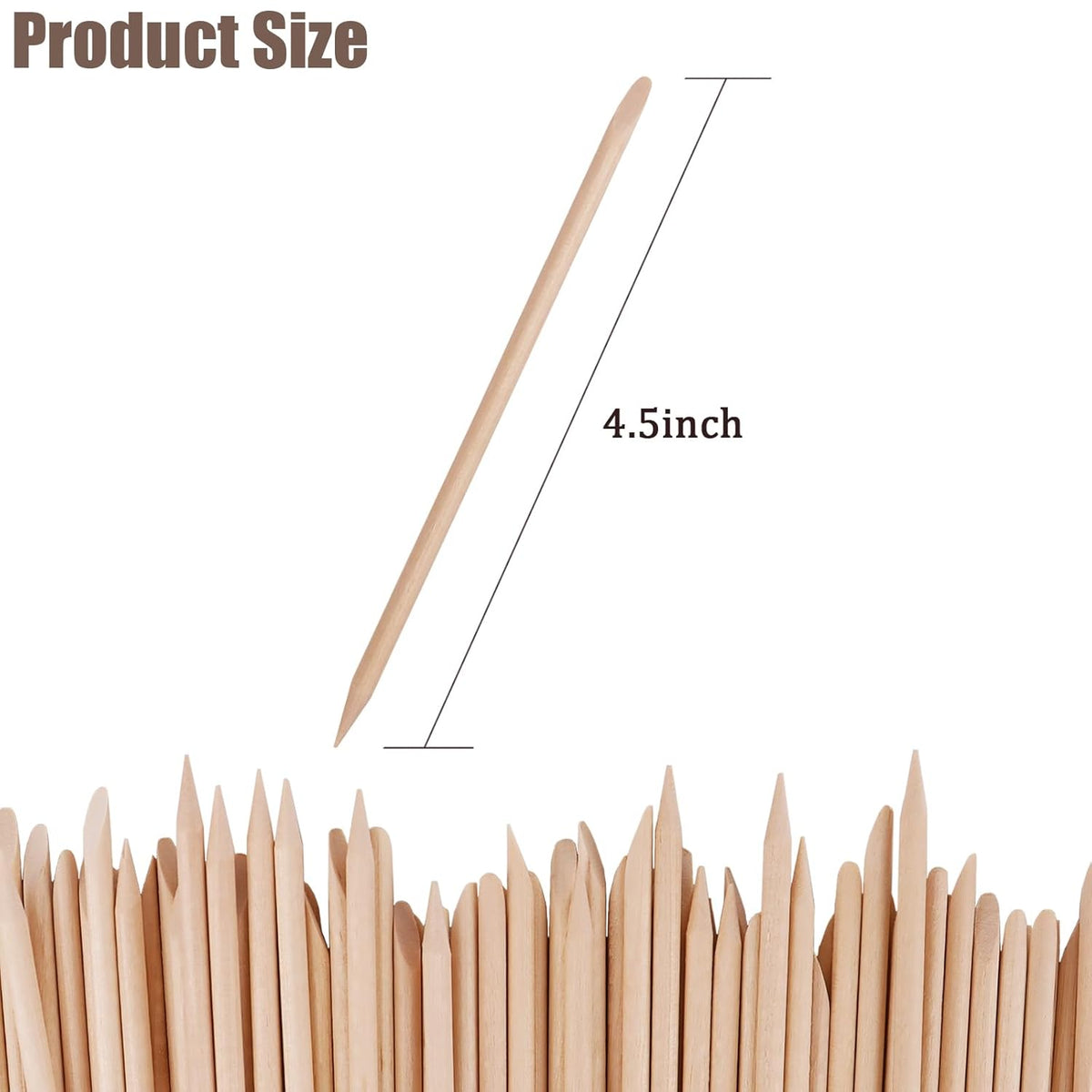 300 Pcs 4.5 Inch Orange Wooden Cuticle Pusher Sticks, Double-Sided Professional Manicure and