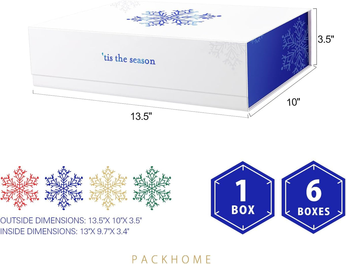 PACKHOME 6 Christmas Gift Boxes 13x9.7x3.4 Inches, Large Gift Boxes with Lids, Sturdy Shirt Boxes