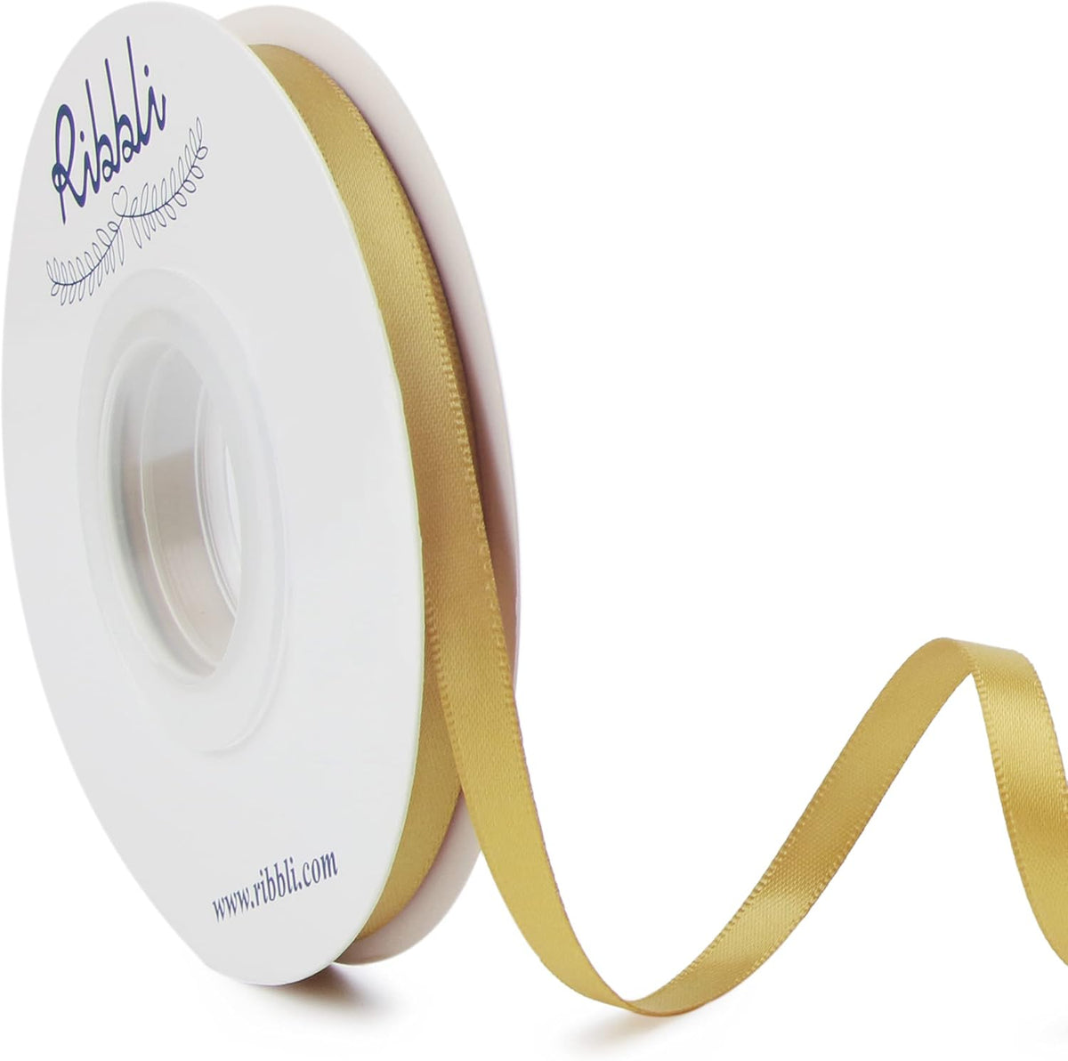 Ribbli Double Faced Gold Satin Ribbon,1/4” x Continuous 25 Yards,Use for Craft Bows Bouquet, Gift